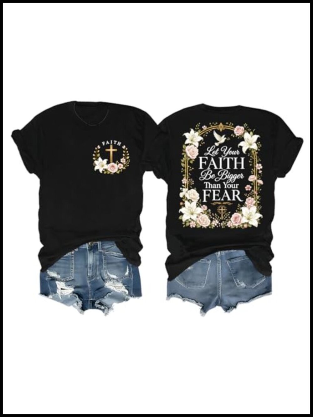 Women's Floral Faith Graphic Tee Christian Shirt Religious Inspirational T-Shirt